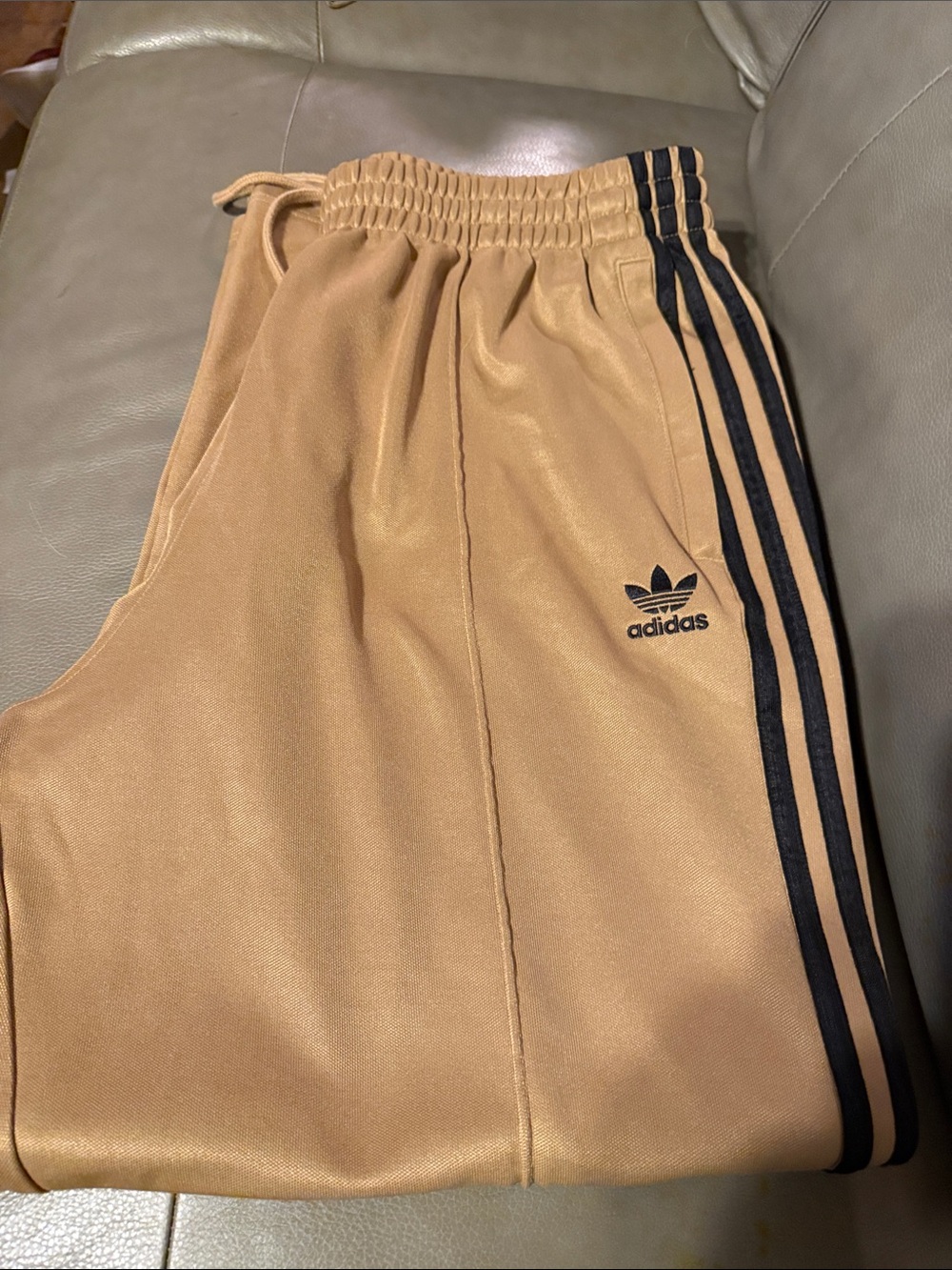 adidas - Tan Track Pants with Black Three Stripes - Picture 4 of 5